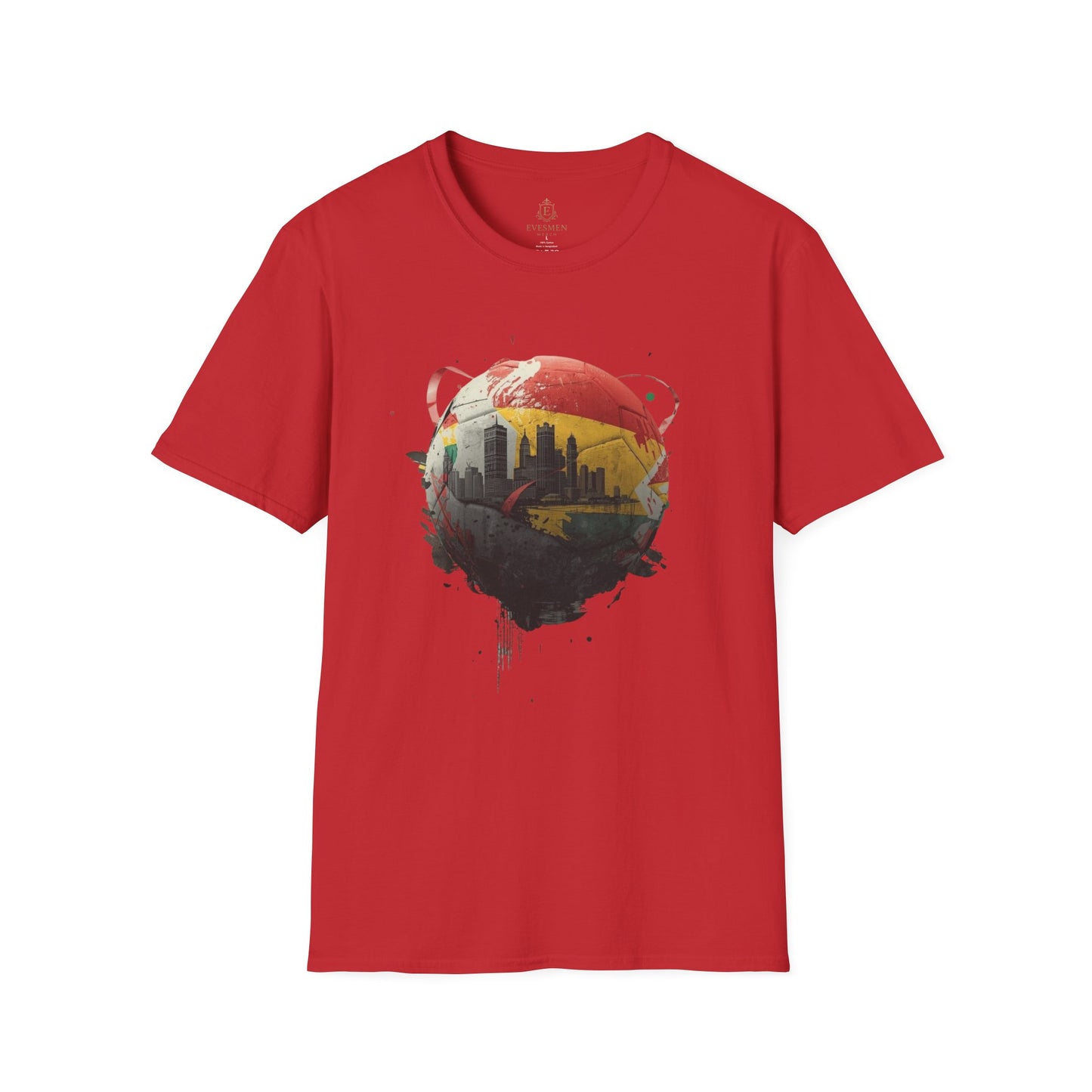 Ghana Soccer Ball with Accra Skyline and Flag Drips T-shirt Fan Tee