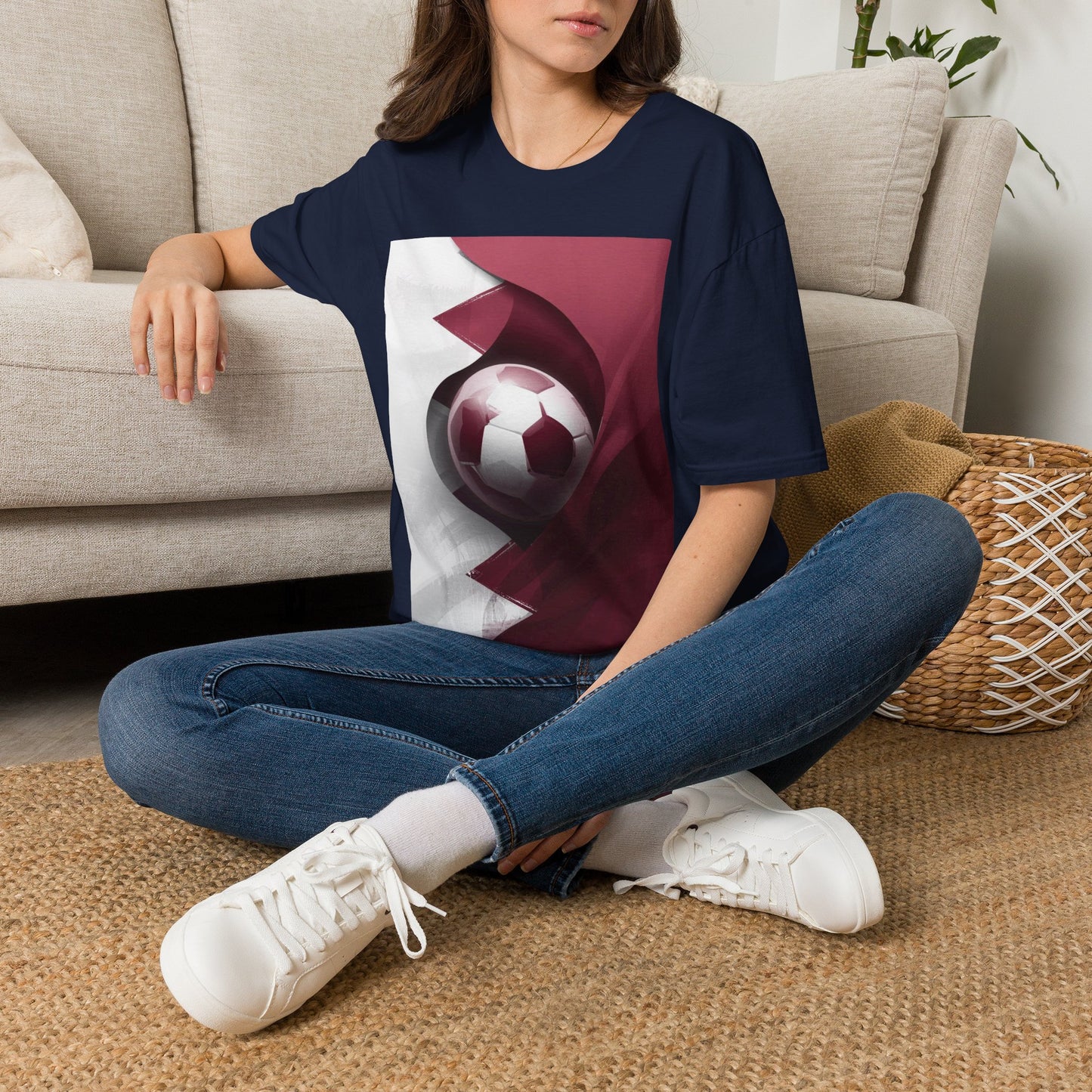 Qatar Football Flag Abstract Graphic T-Shirt Al-Annabbi Soccer Design Tee