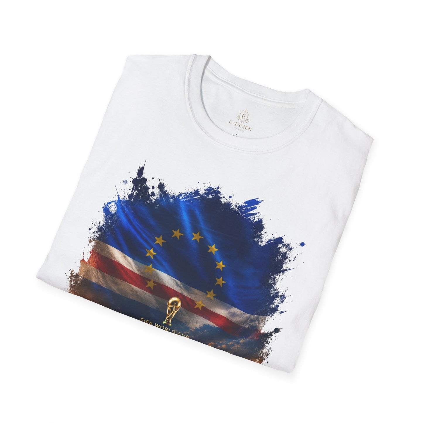 Cape Verde Football Flag Beach Graphic T-Shirt Blue Sharks Soccer Tee
