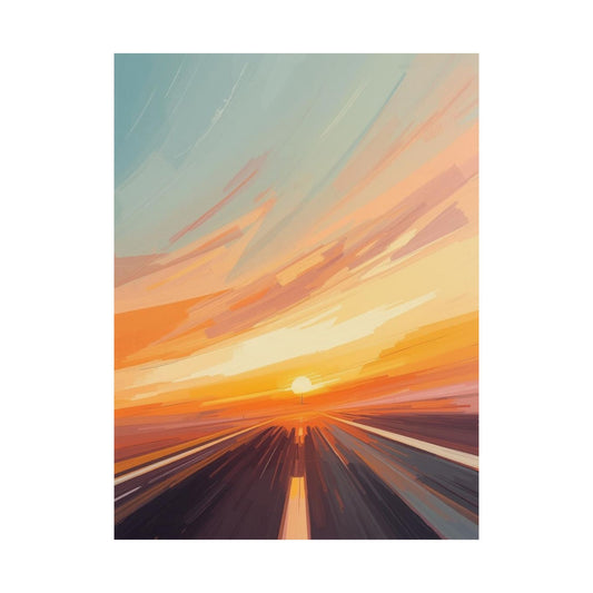 Sunset Drive Wall Art Poster | Vibrant Abstract Road Matte Print