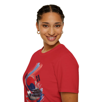 South Korea Flag Soccer T-Shirt — Taeguk & Hanok Brushstroke Design Tee