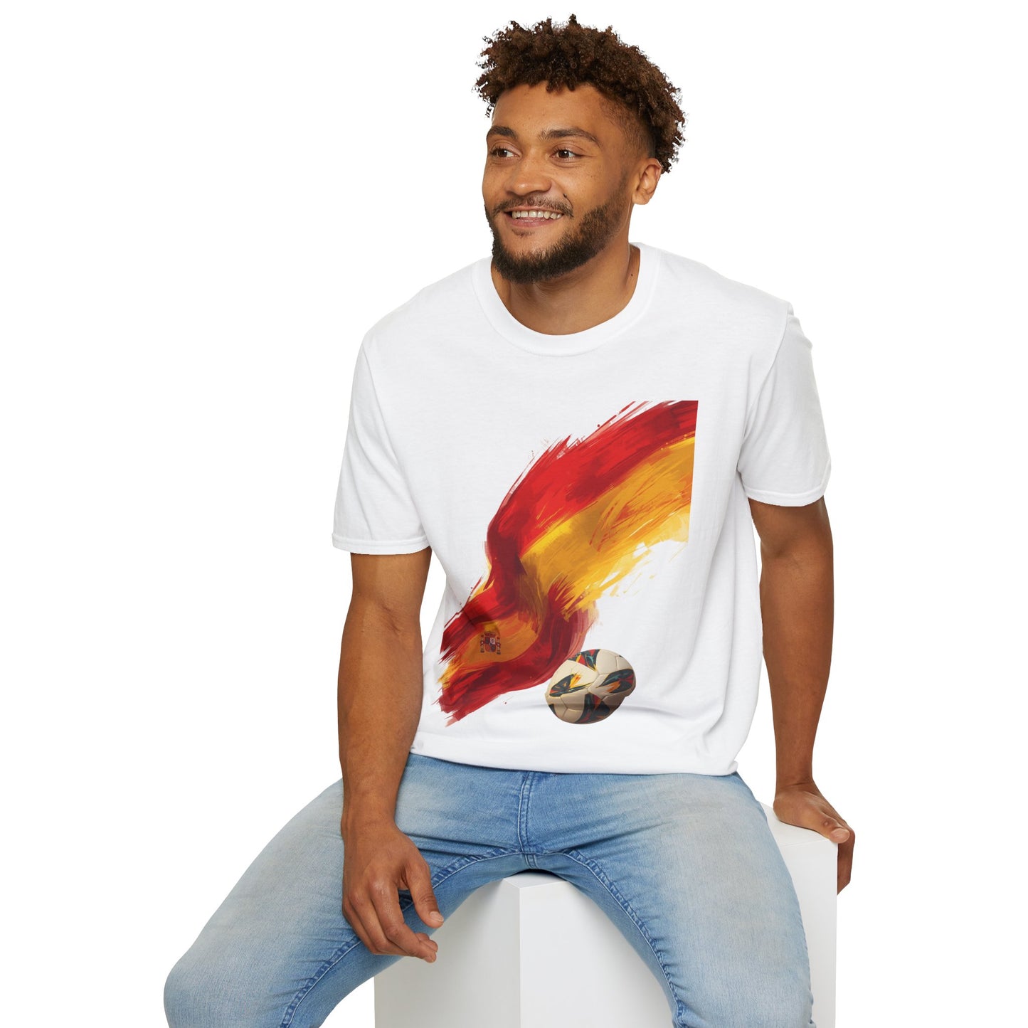 Spain Football Flag Brushstroke T-Shirt Abstract La Roja Soccer Design Tee