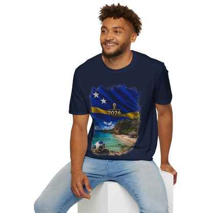 Curaçao Football Flag Beach Graphic T-Shirt Cinematic Caribbean Soccer Tee