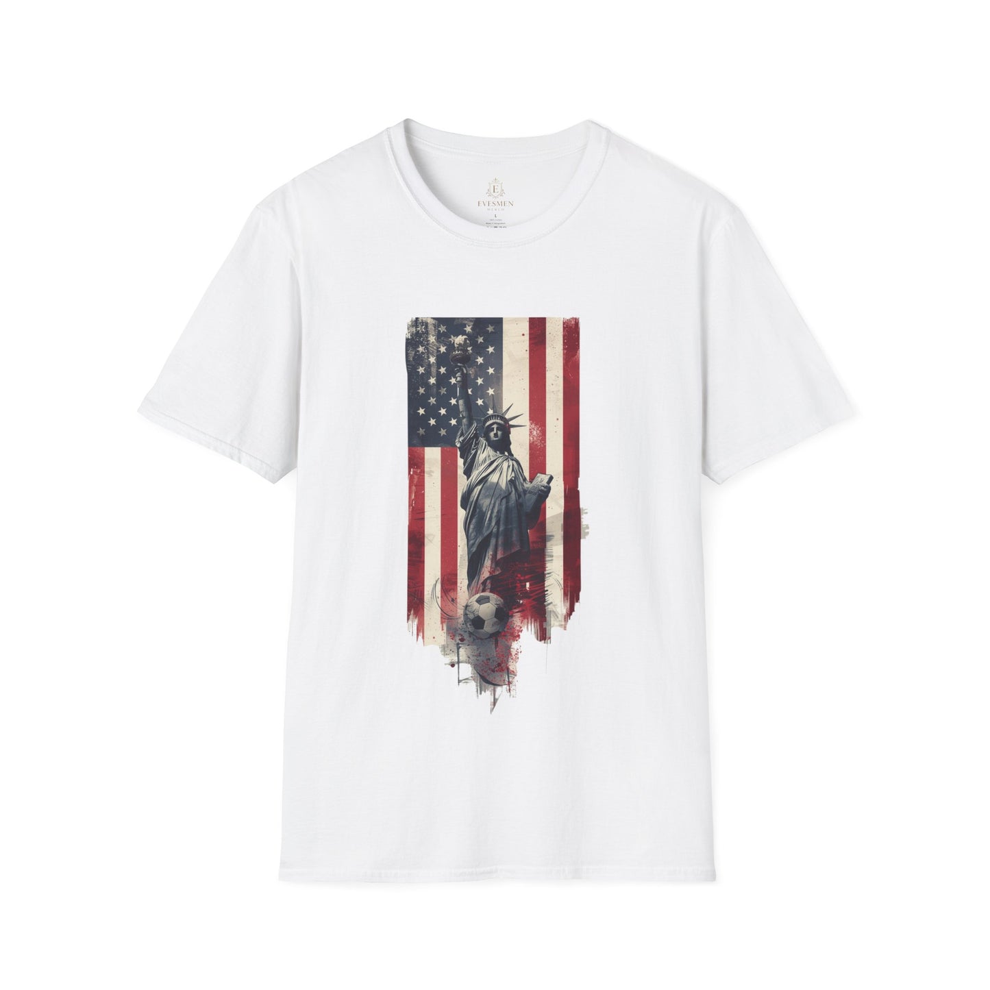 Statue of Liberty American Flag Soccer T-Shirt — Patriotic USA Graphic Tee