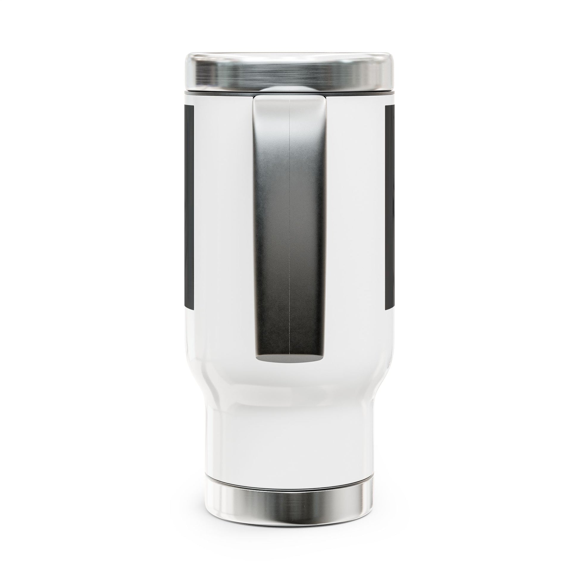 White and silver cylindrical container on a white background