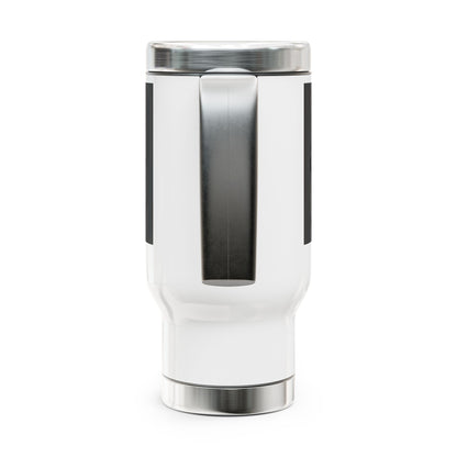 White and silver cylindrical container on a white background