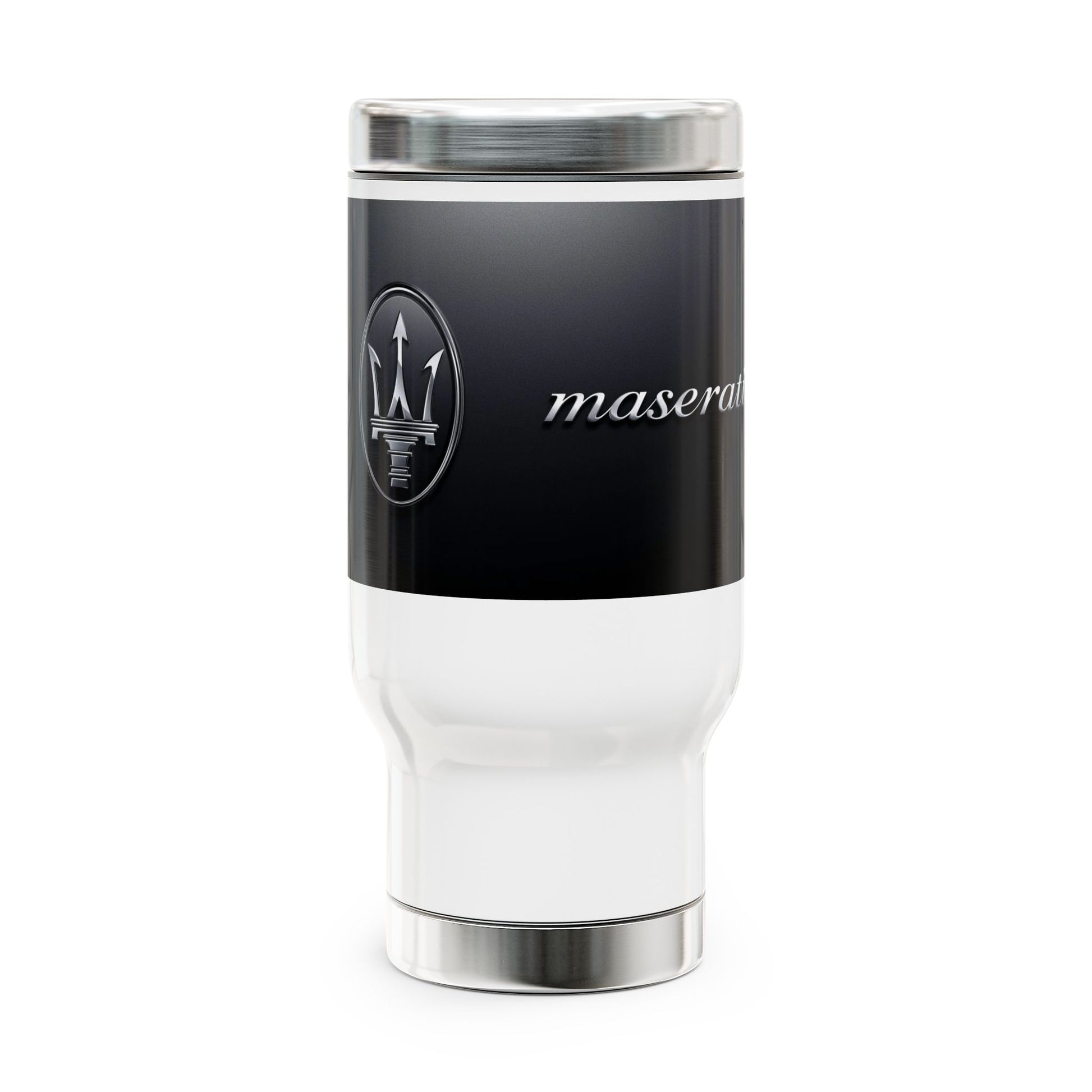 Tumbler with Maserati logo on a white background