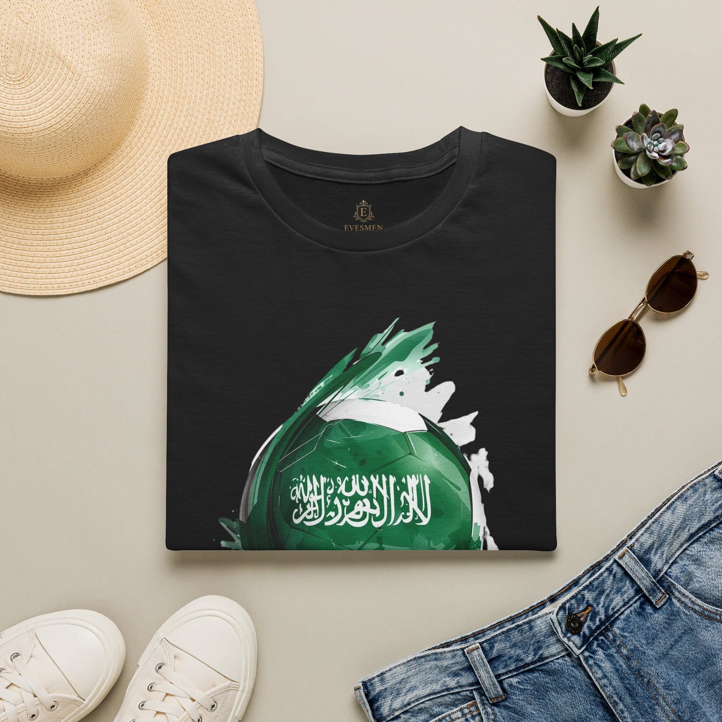 Saudi Arabia Football Flag Splatter T-Shirt Abstract Green Falcon Soccer Tee
