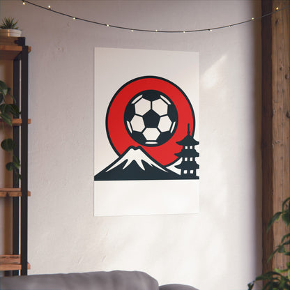 Japan Soccer Poster — Mount Fuji & Pagoda Football Art Matte Poster