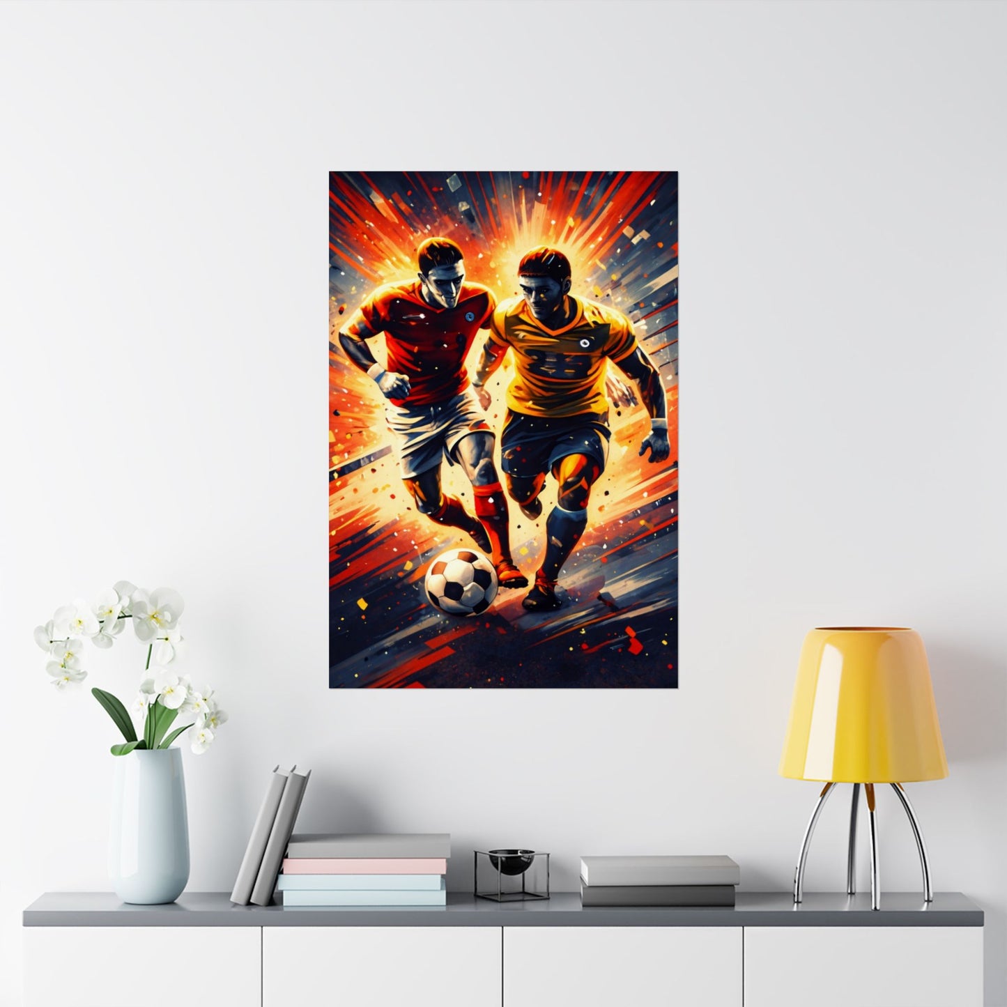 Soccer Action Matte Vertical Poster — Dynamic Two Players Dribbling Design