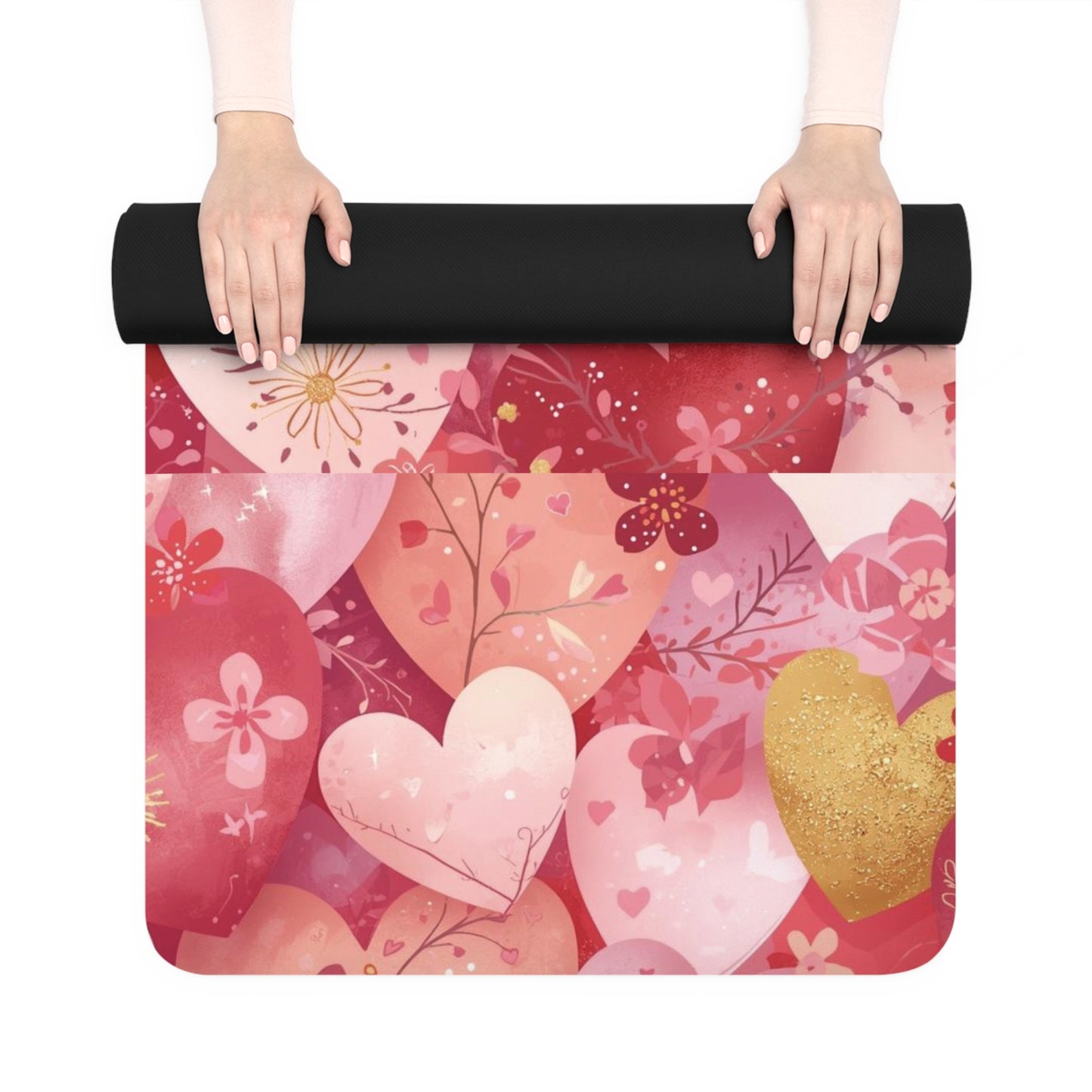 Heart Pattern Rubber Yoga Mat Pink Love Design Valentine’s Day Everyday Practice