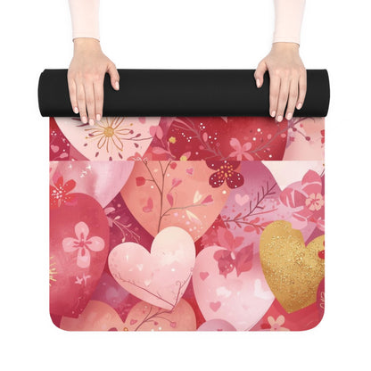 Heart Pattern Rubber Yoga Mat Pink Love Design Valentine’s Day Everyday Practice