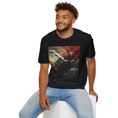 South African Football Abstract T-shirt Majestic Lion and National Flag Tee