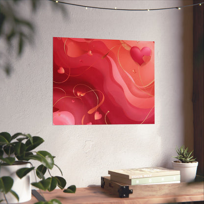 Valentine Heart Waves Wall Art Poster | Romantic Pink Abstract Matte Print