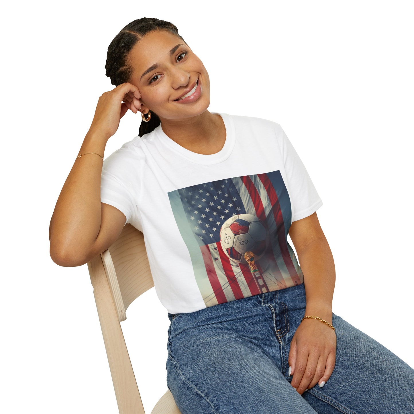 American Soccer Poster T-Shirt — Golden Gate Ball & Flag Graphic Tee