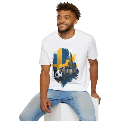 Sweden Football Skyline T‑Shirt — Swedish Flag Soccer Graphic Tee