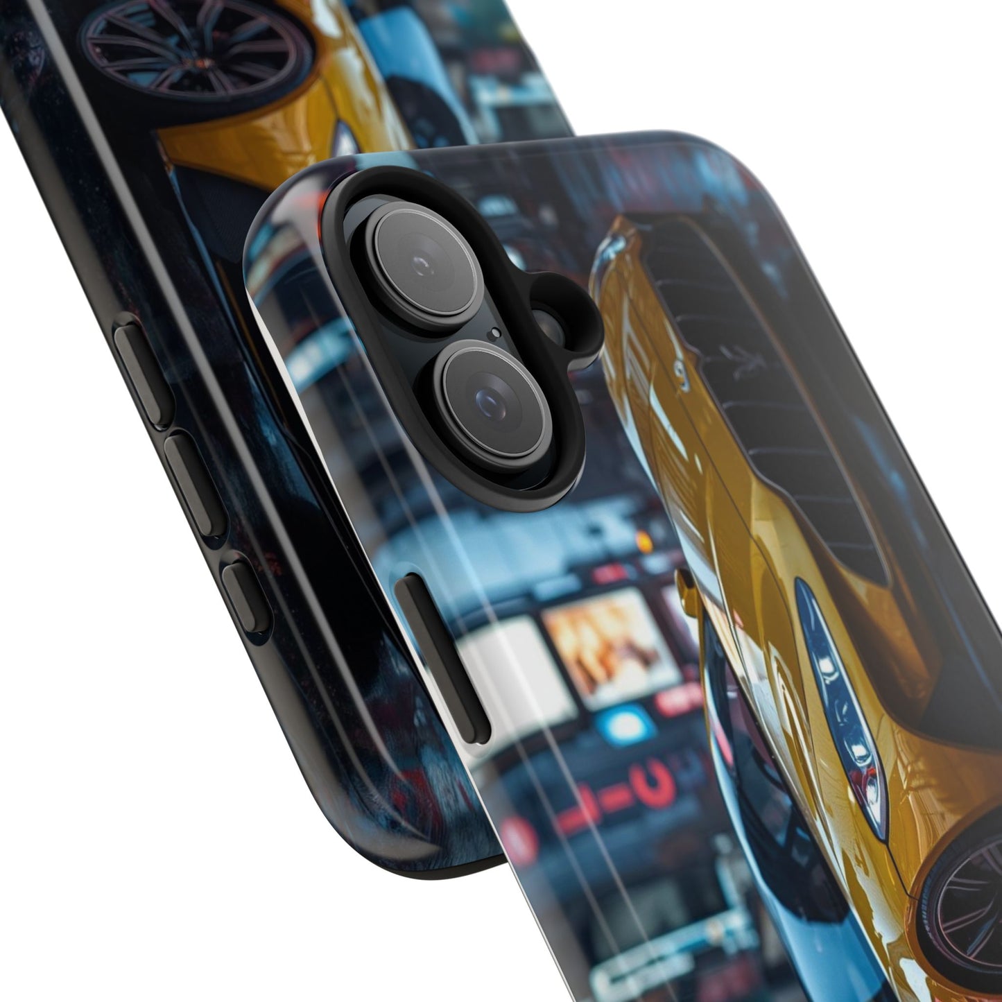 Phone case with car design on a white background