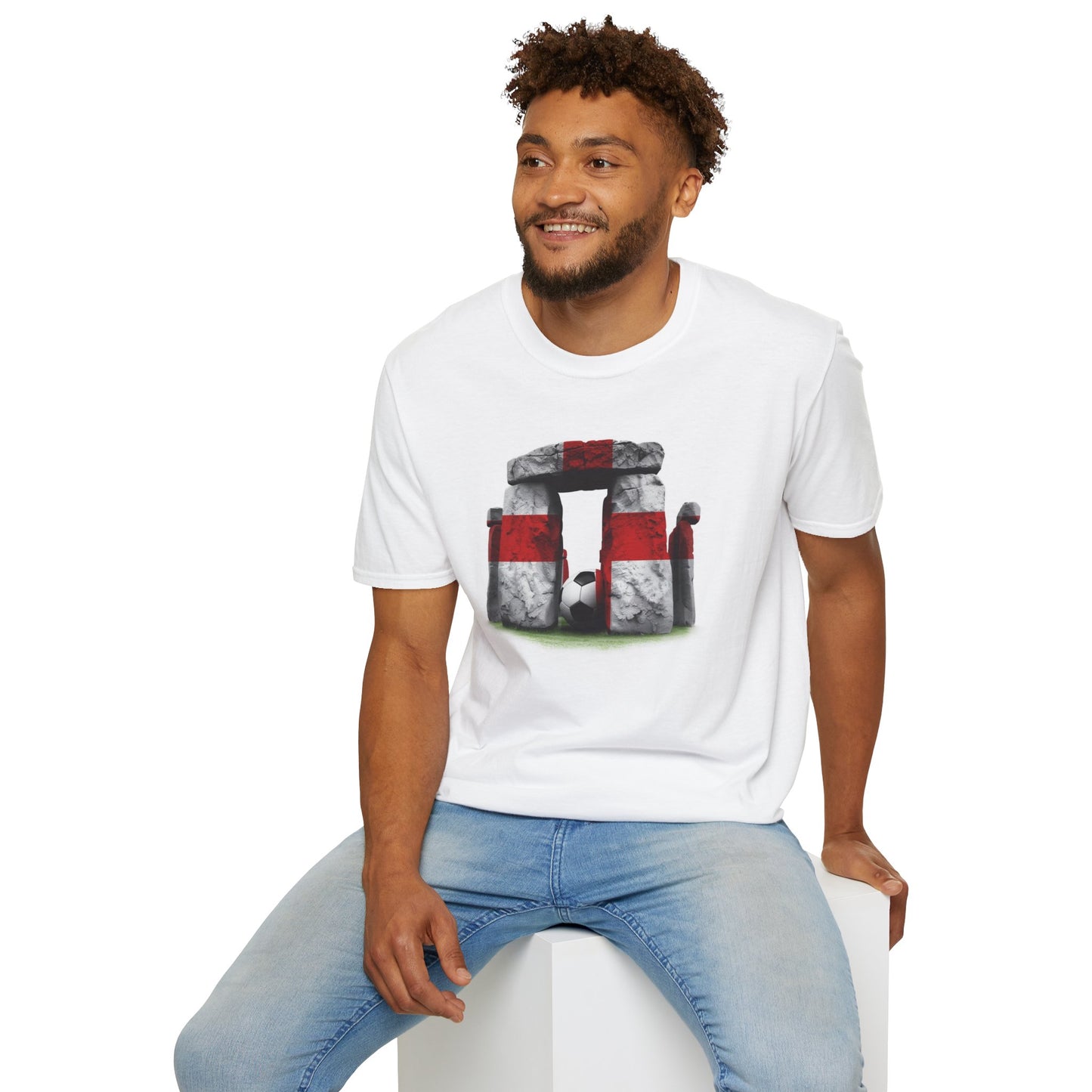England Flag Stonehenge Football T-Shirt Three Lions Soccer Ancient Monument Tee