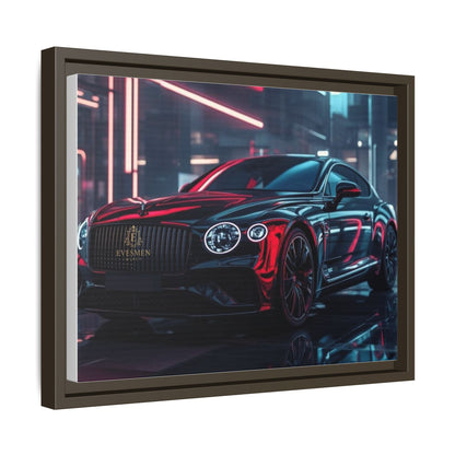 Framed Matte Canvas Print — Red Luxury Sports Car Neon City Wall Art