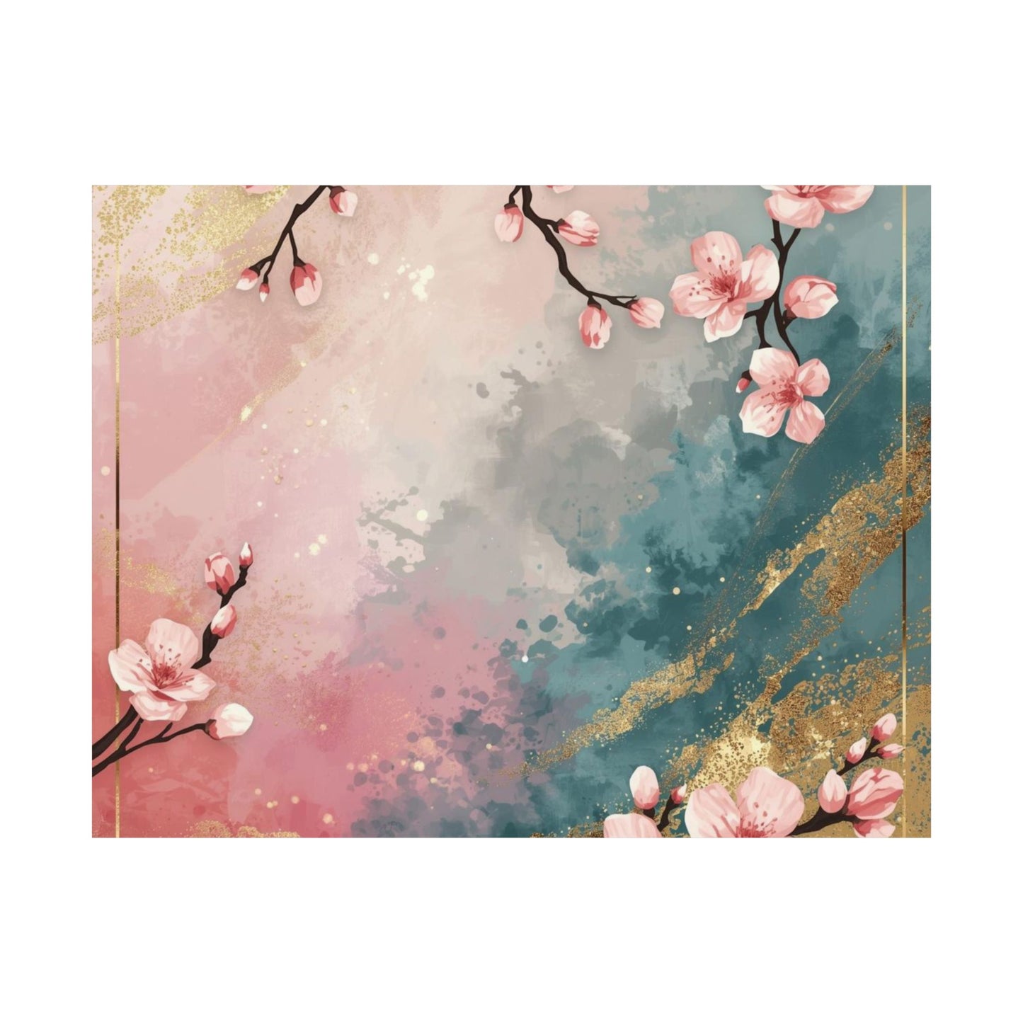 Blush & Teal Floral Abstract Poster | Matte Horizontal Wall Decor