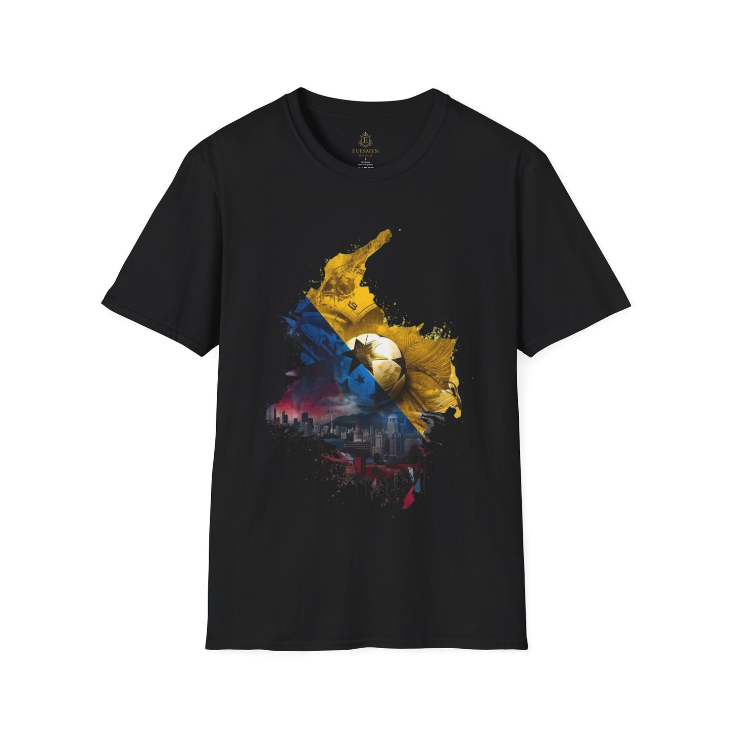 Colombia Map Skyline Football T-Shirt — Watercolor Grunge Soccer Design Tee