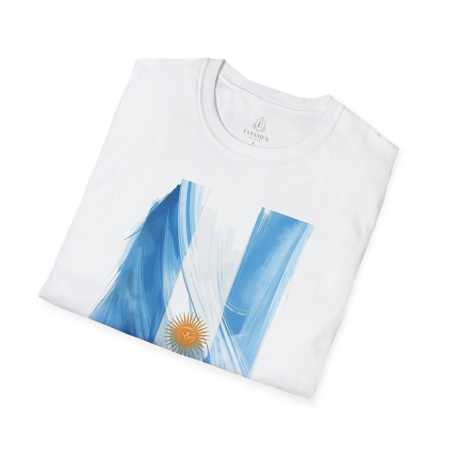 Argentina Flag Soccer T-Shirt — Watercolor Sun & Ball Design Tee