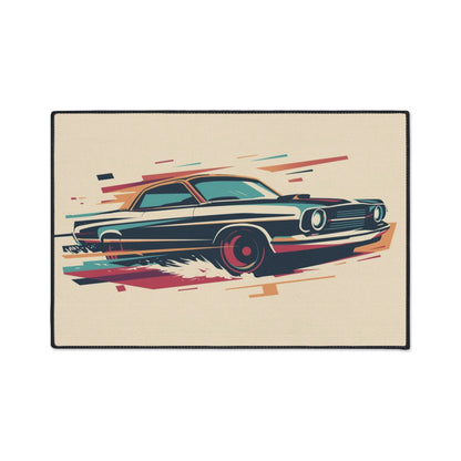 Vintage car design door mat on a beige background