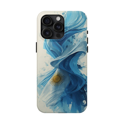 Argentinian Flag Watercolor Tough Phone Case - Blue Ribbon & Sun Protective Cover