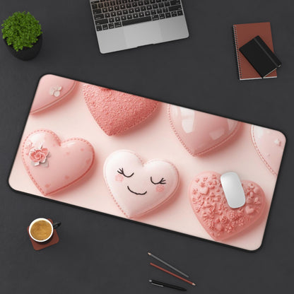 Pink Heart Cookie Desk Mat — Cute Valentine Gaming Mouse Pad