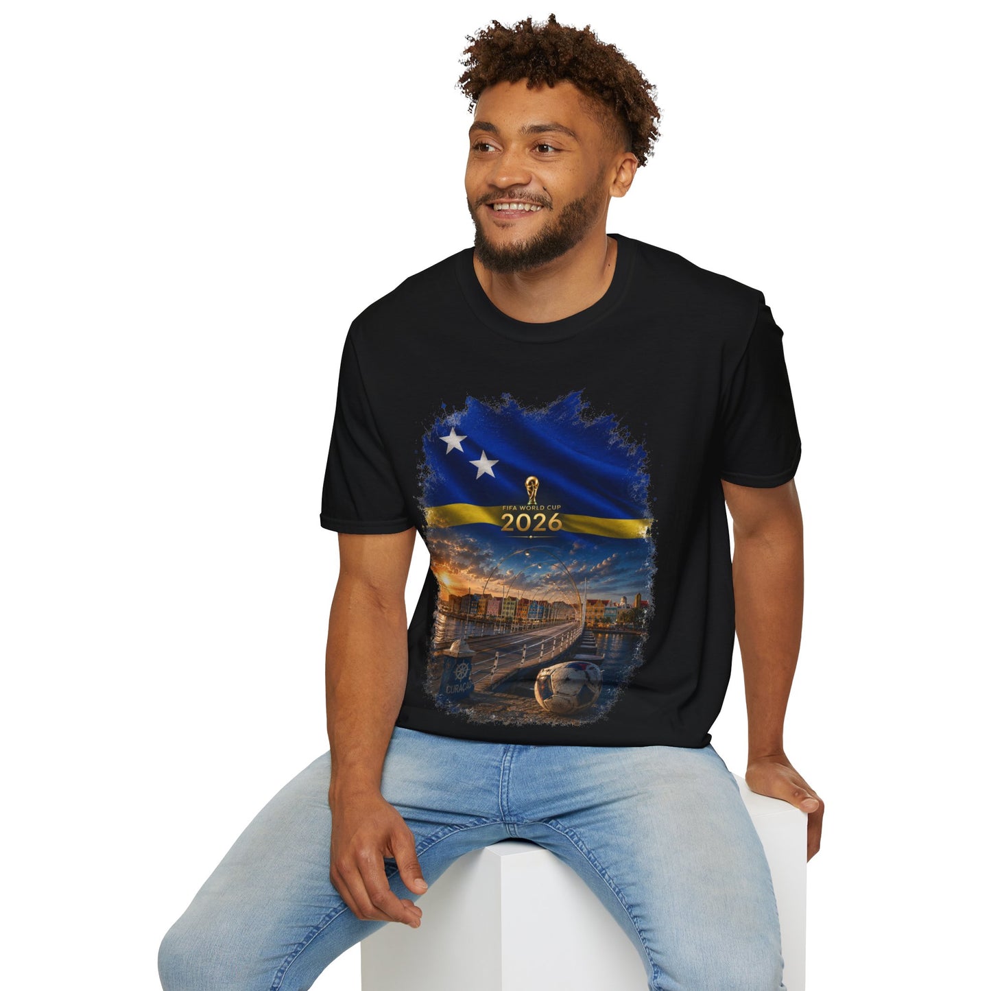 Curaçao Football Flag Handelskade T‑Shirt Cinematic Caribbean Soccer Tee