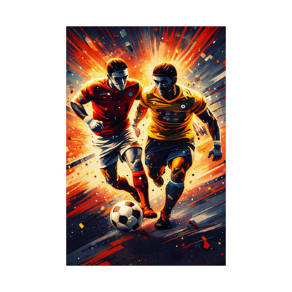 Soccer Action Matte Vertical Poster — Dynamic Two Players Dribbling Design