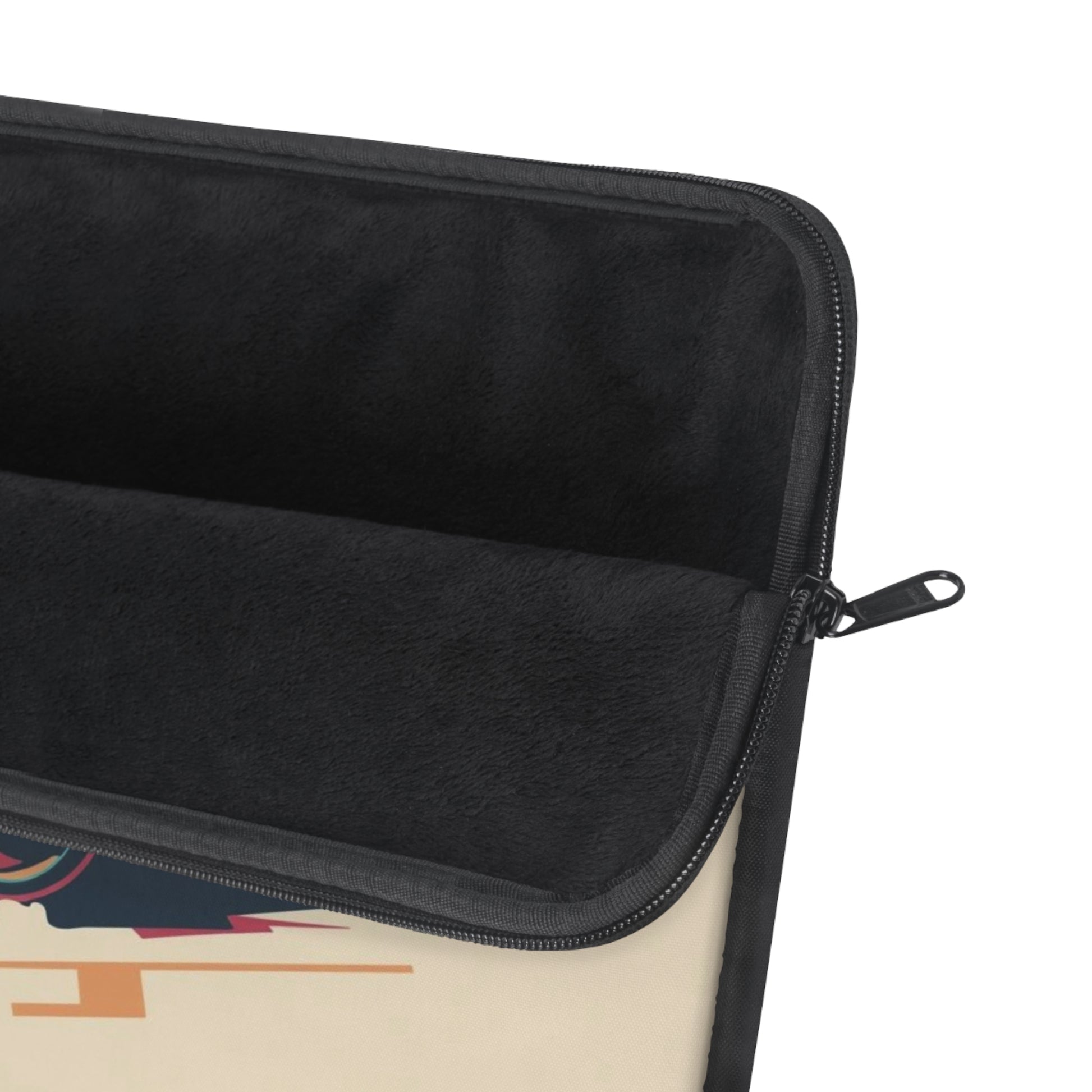 Black zippered pouch with a colorful design on a white background