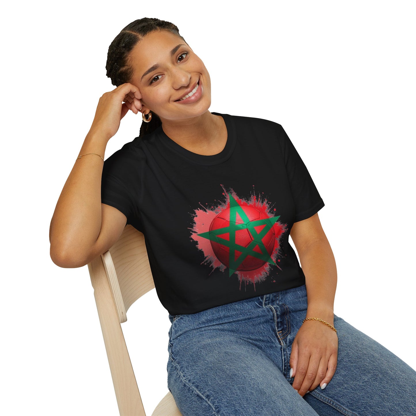 Morocco Football Flag Graphic T-Shirt – Moroccan Star Soccer Ball Design Tee