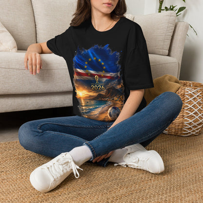 Cape Verde Football Flag Beach Graphic T-Shirt Blue Sharks Soccer Tee