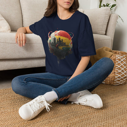 Ghana Soccer Ball with Accra Skyline and Flag Drips T-shirt Fan Tee