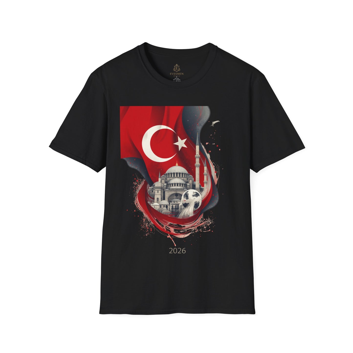 Türkiye Football T-Shirt Turkish Flag & Istanbul Mosque Design Tee