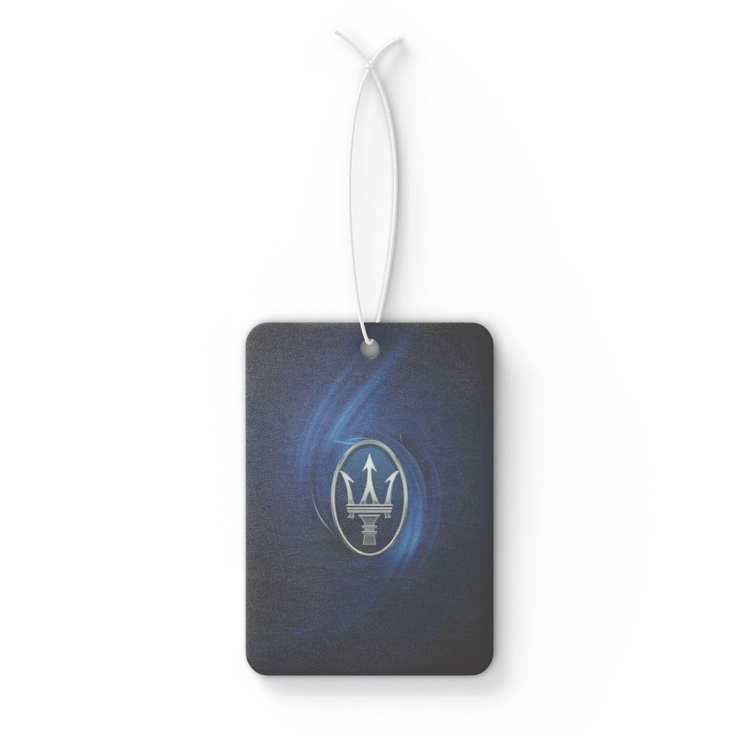 Car air freshener with Maserati logo on a white background