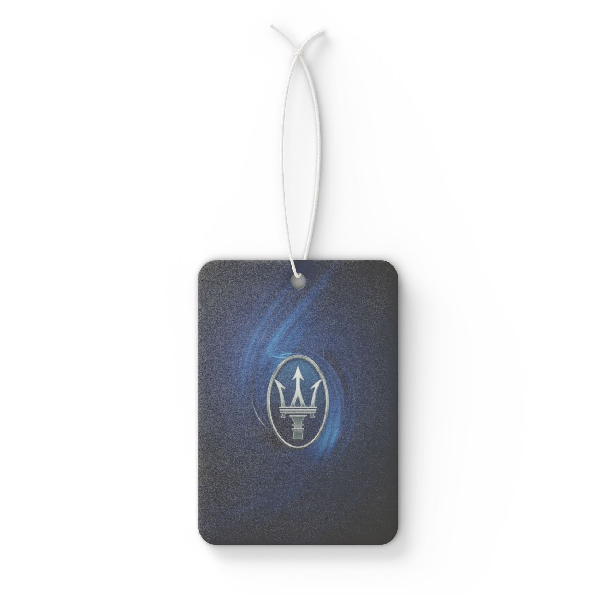 Car air freshener with Maserati logo on a white background