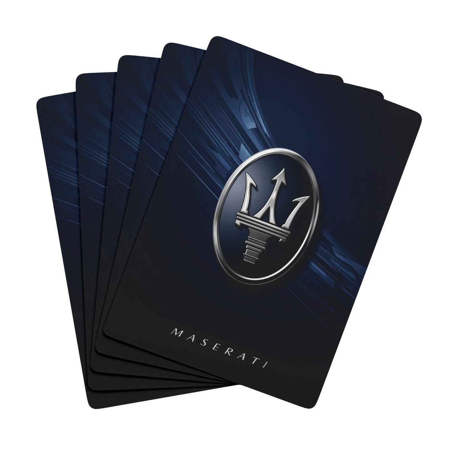 Set of Maserati branded cards with logo on a white background