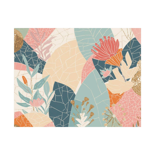 Botanical Mosaic Matte Horizontal Poster — Pastel Floral Wall Art, Calm Home Decor