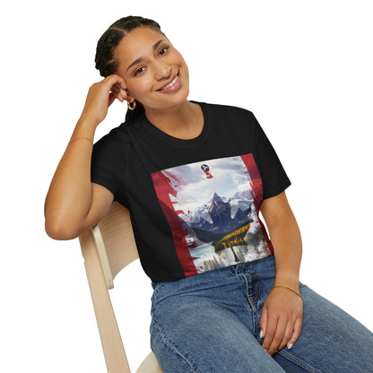 Patriotic Canadian Flag T-Shirt Maple Leaf Mountain Art Design Tee