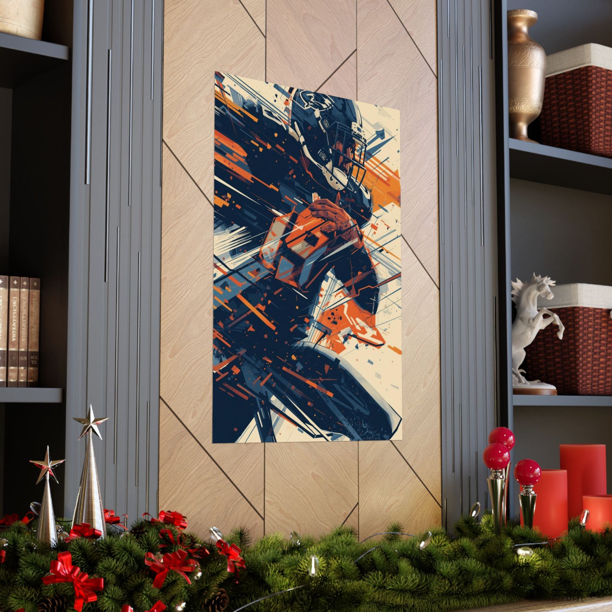 Abstract painting on a wall with decorative elements below