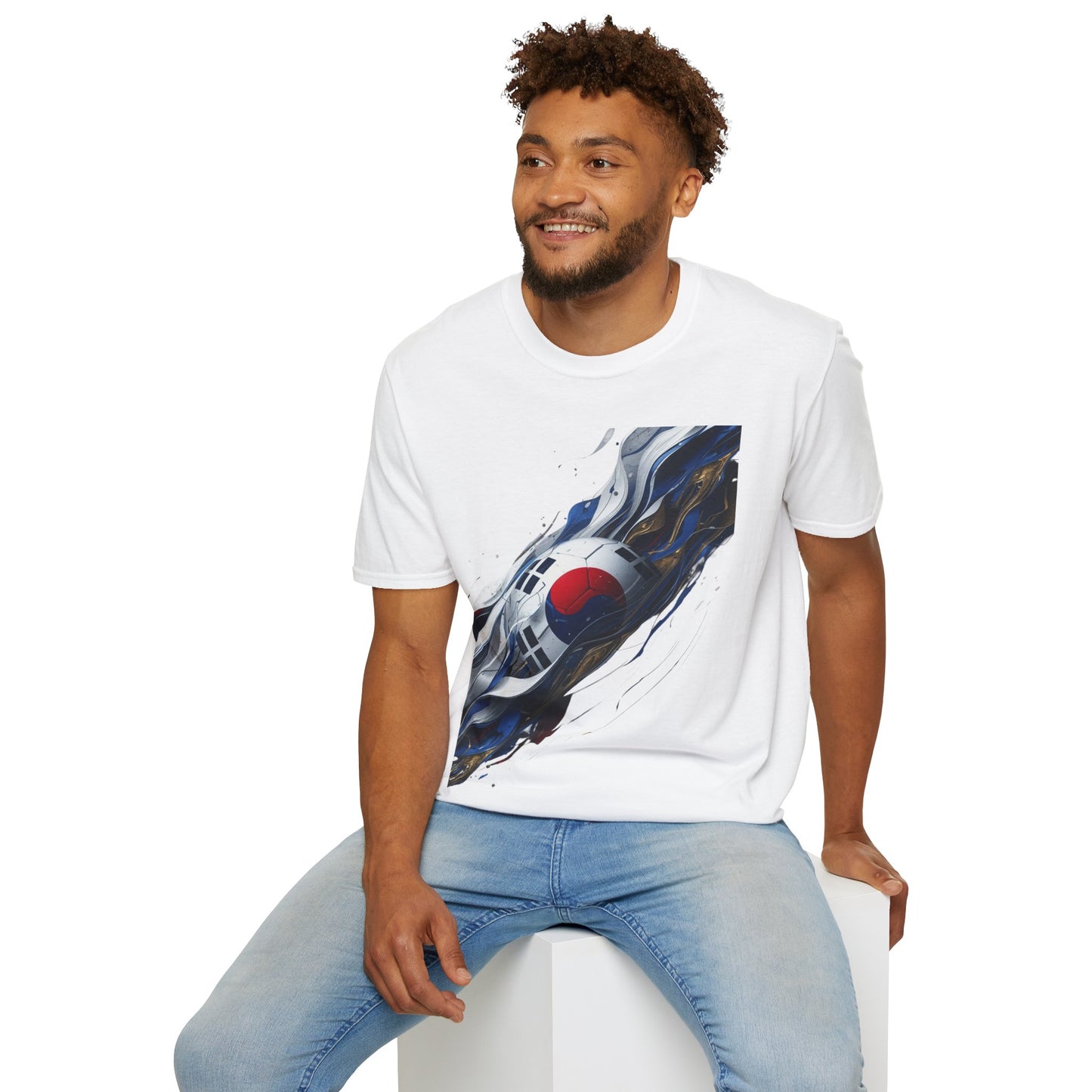 South Korea Football Wave Flag T-Shirt Luxury Abstract Soccer T-Shirt