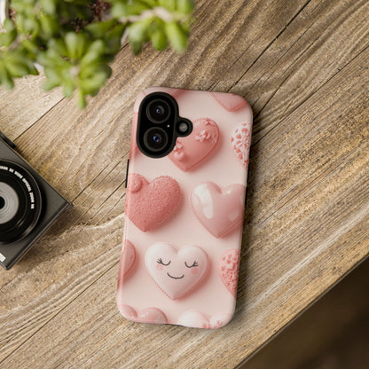 Phone Case — Pink 3D Hearts Cute Valentine Protective Cover