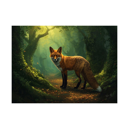 Fox in Enchanted Forest Wall Art Poster | Matte Horizontal Wildlife Print