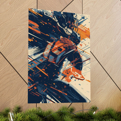 Abstract artwork on a wooden panel with greenery at the bottom