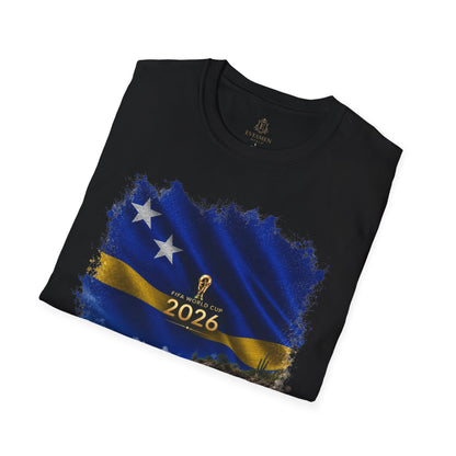 Curaçao Football Flag Beach Graphic T-Shirt Cinematic Caribbean Soccer Tee