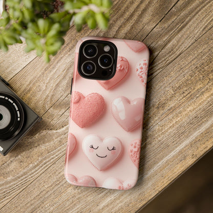 Phone Case — Pink 3D Hearts Cute Valentine Protective Cover