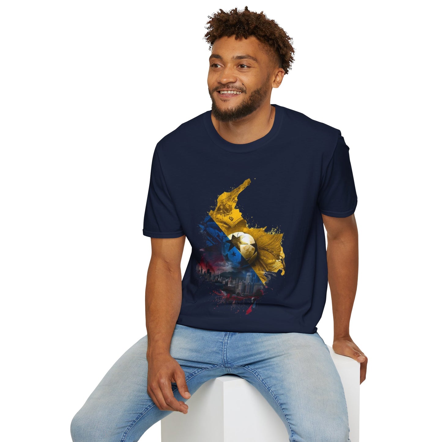 Colombia Map Skyline Football T-Shirt — Watercolor Grunge Soccer Design Tee