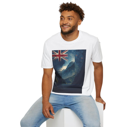 New Zealand Flag Mountain T-Shirt Cinematic Landscape Soccer Graphic Tee